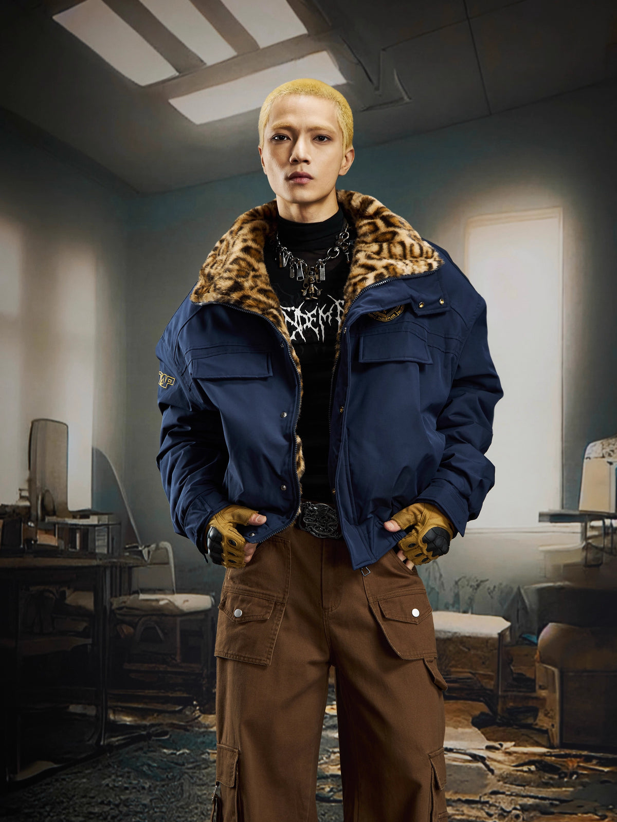 UrbanLaws Leopar Kürk Yakalı Oversize Mont