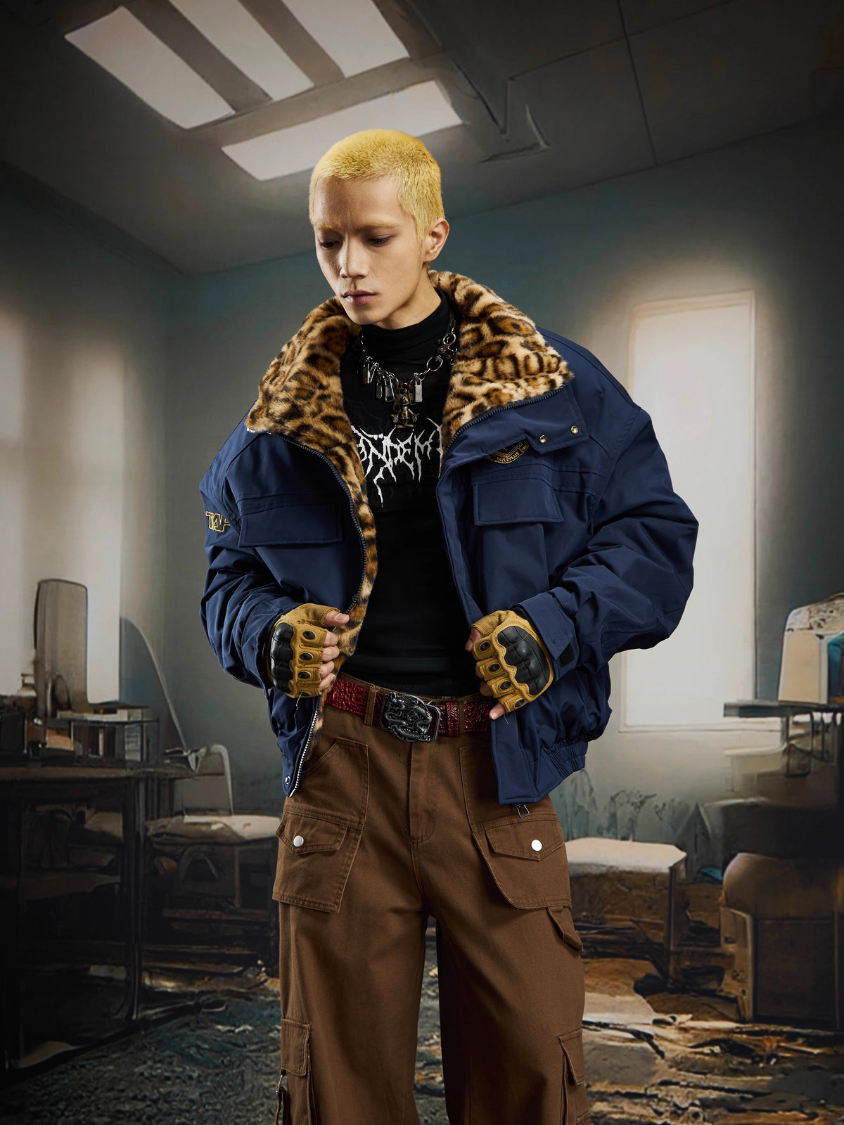 UrbanLaws Leopar Kürk Yakalı Oversize Mont
