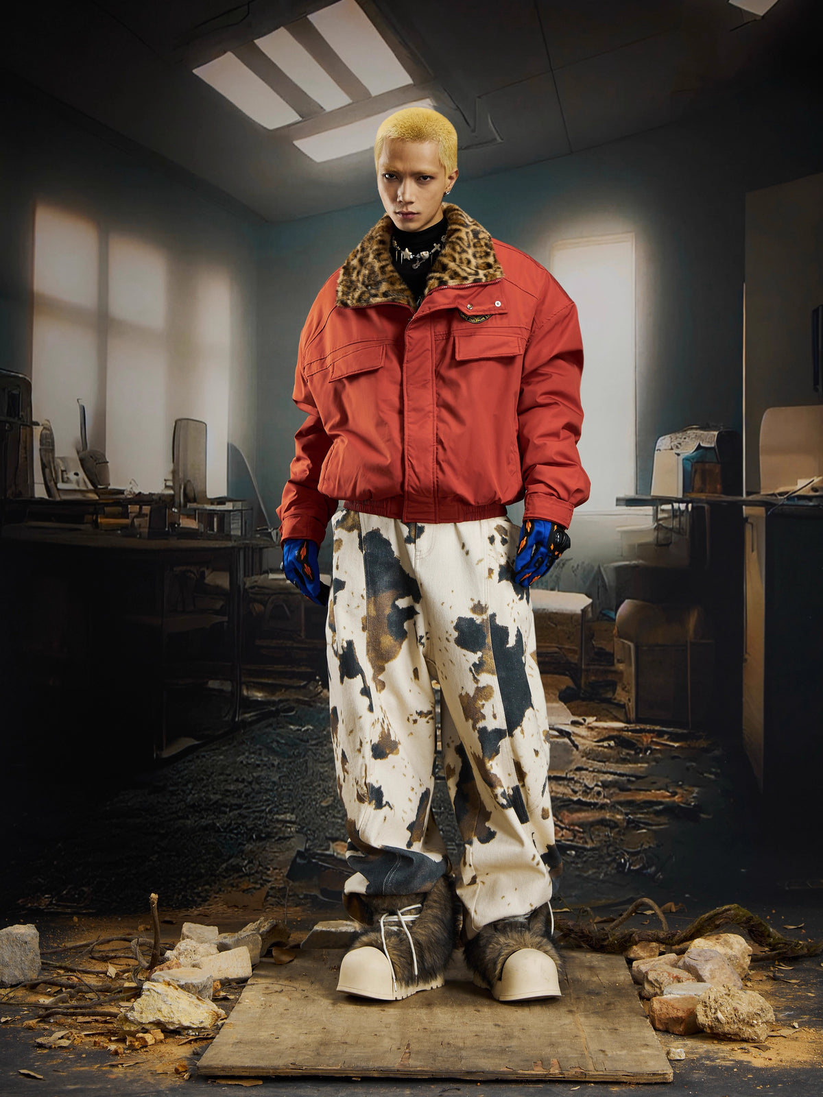 UrbanLaws Leopar Kürk Yakalı Oversize Mont