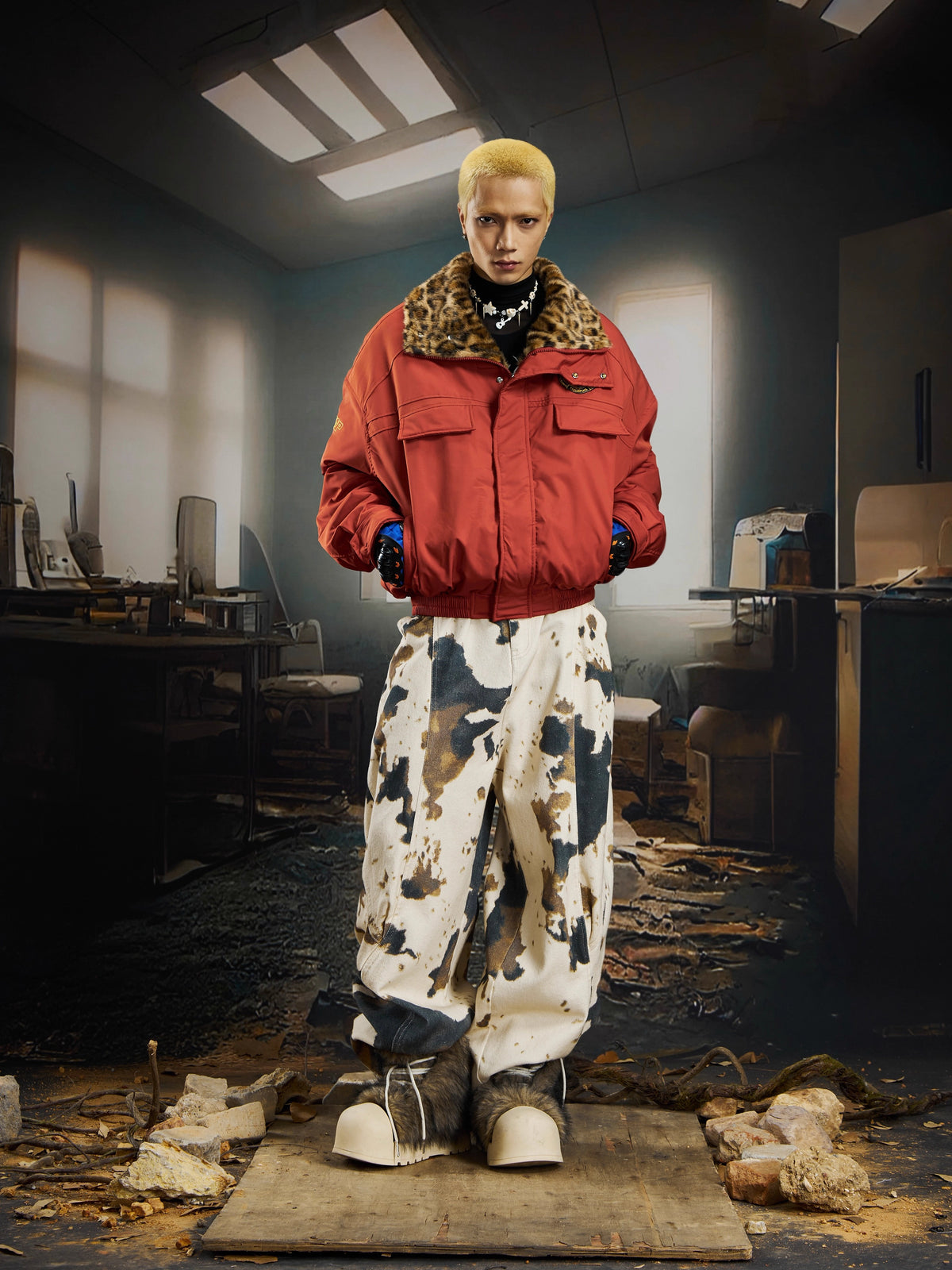 UrbanLaws Leopar Kürk Yakalı Oversize Mont