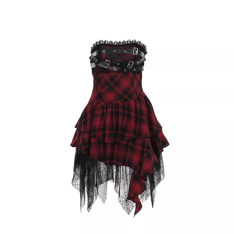 UrbanLaws Strapless Plaid Corset Elbise