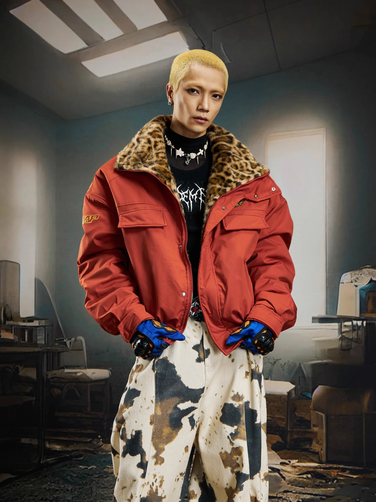 UrbanLaws Leopar Kürk Yakalı Oversize Mont
