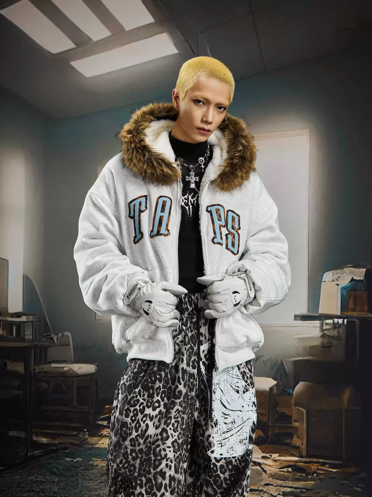 UrbanLaws Kürk Kapüşonlu Oversize Logo Hoodie Mont