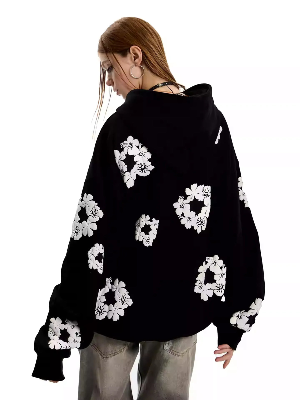 UrbanLaws Floral Oversize Kapüşonlu Hoodie