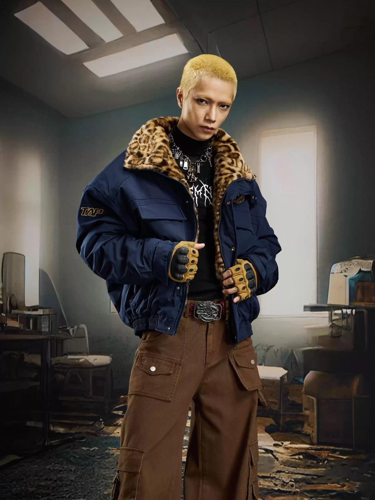 UrbanLaws Leopar Kürk Yakalı Oversize Mont