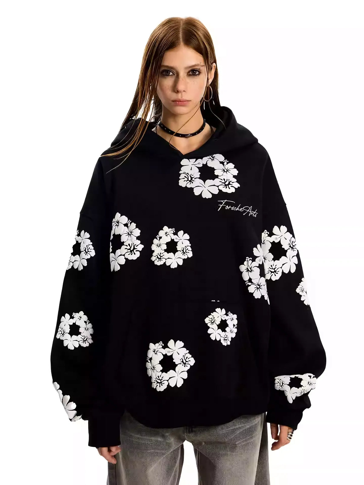 UrbanLaws Floral Oversize Kapüşonlu Hoodie