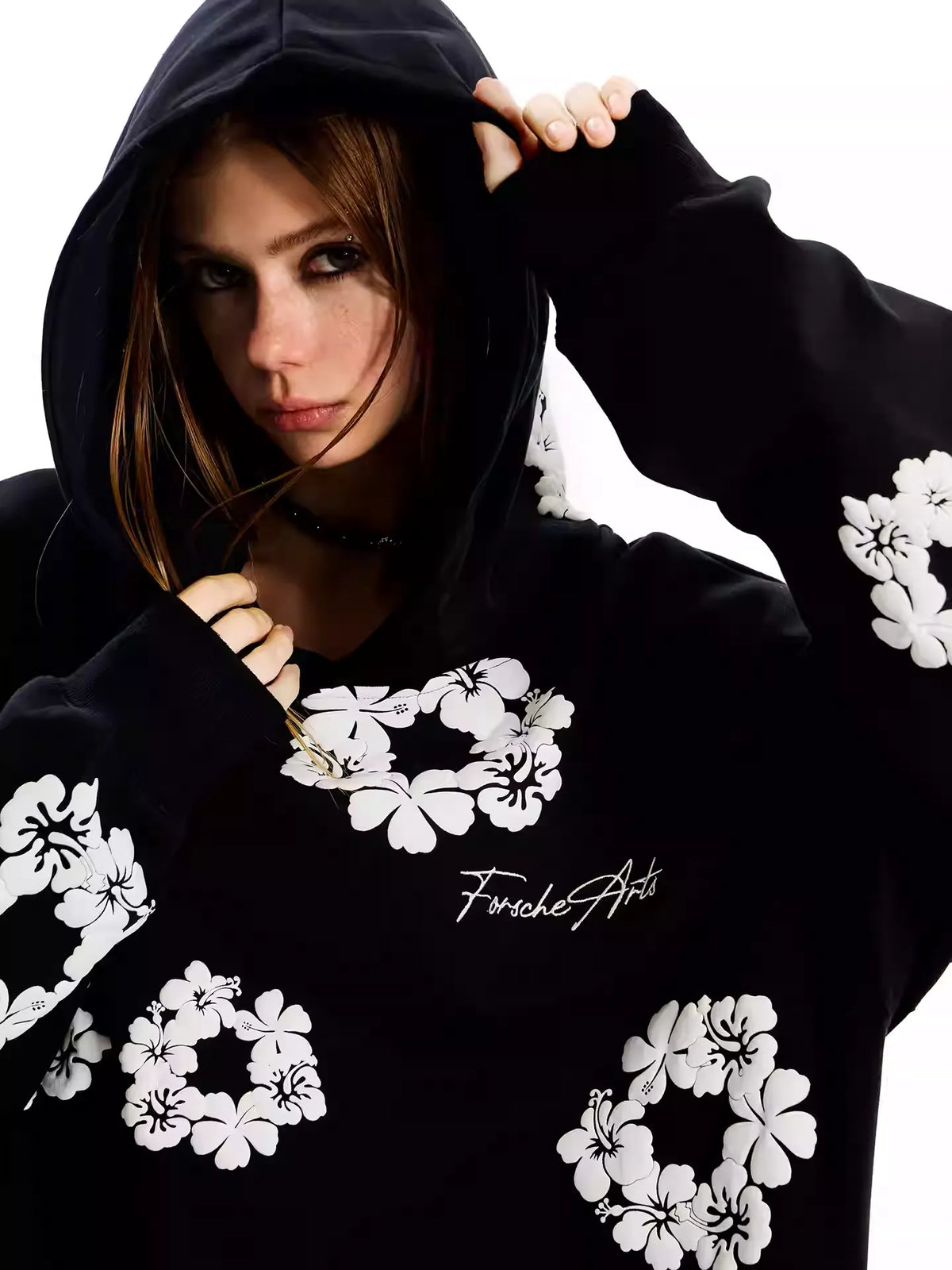 UrbanLaws Floral Oversize Kapüşonlu Hoodie