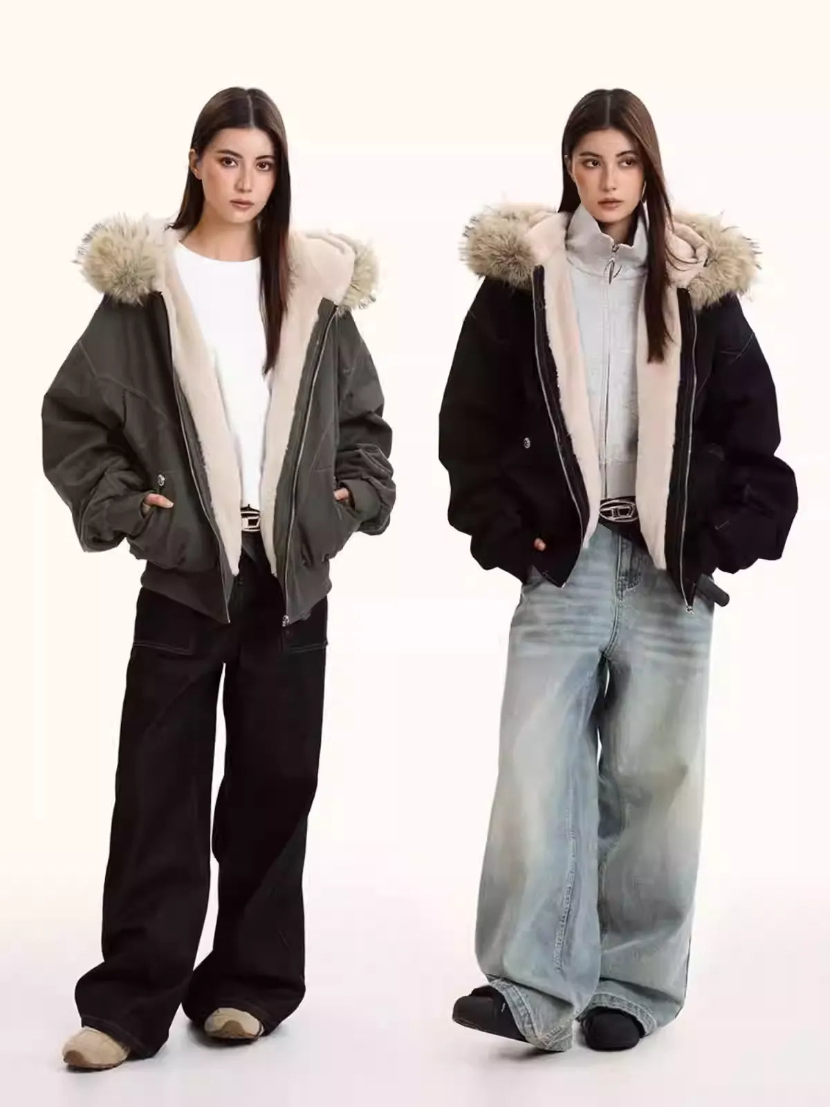Faux Fur Astarlı Kapüşonlu Bomber Ceket