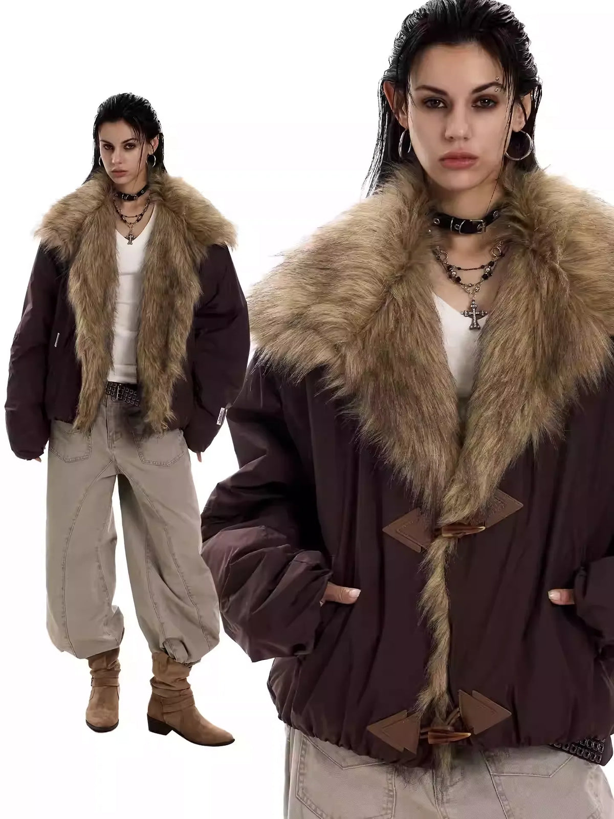 UrbanLaws Geniş Kürk Yakalı Oversize Ceket