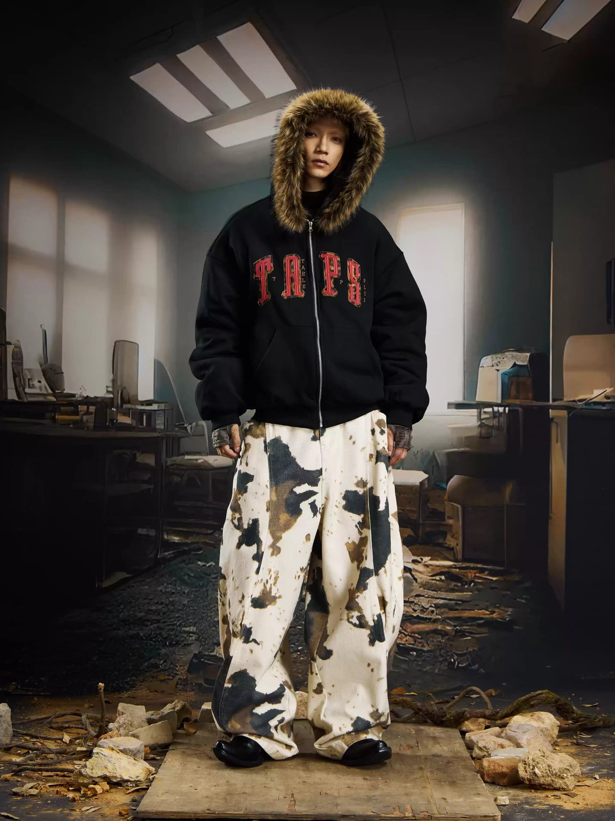 UrbanLaws Kürk Kapüşonlu Oversize Logo Hoodie Mont