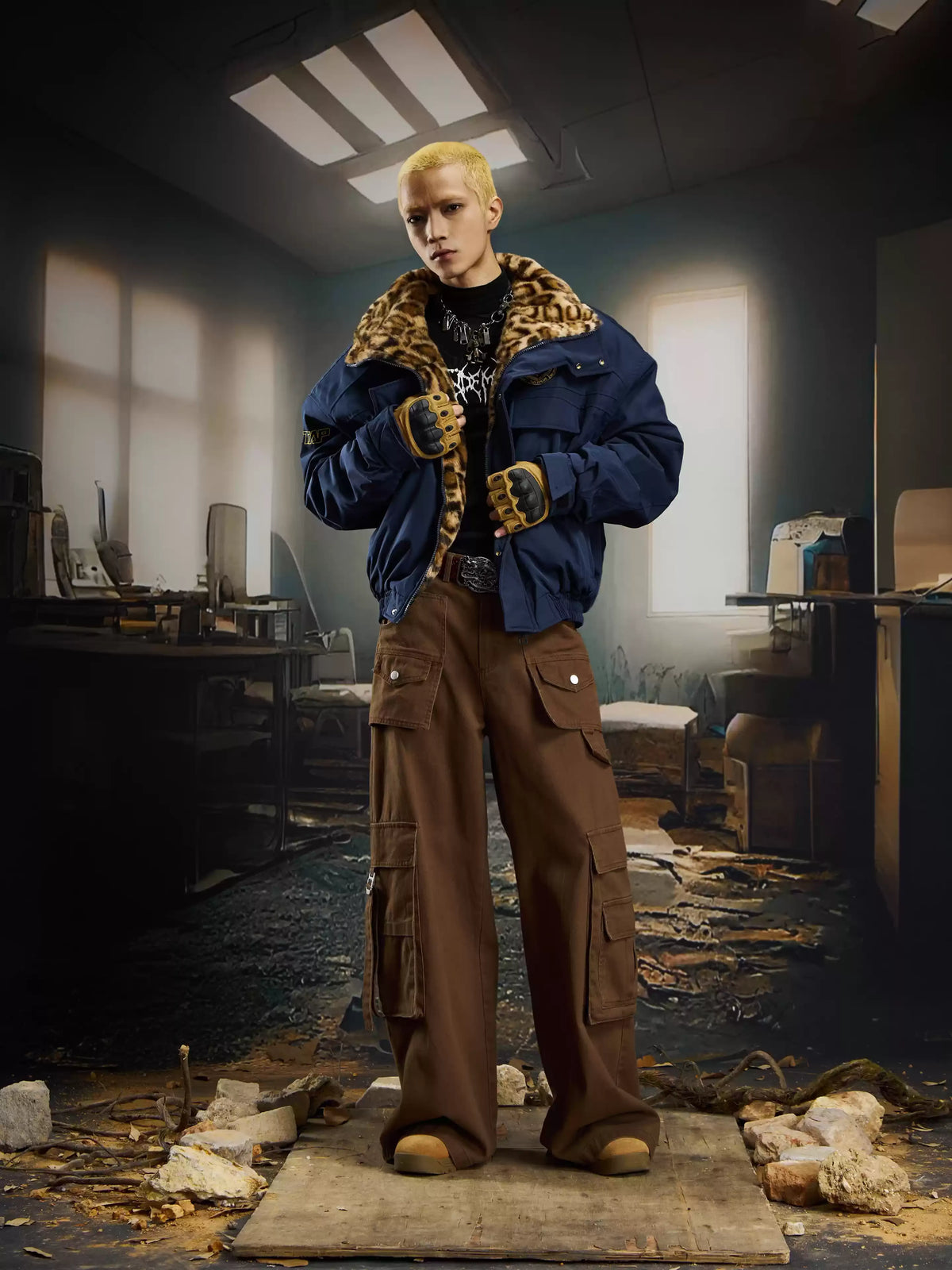 UrbanLaws Leopar Kürk Yakalı Oversize Mont