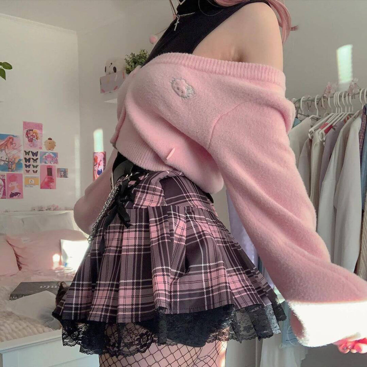 UrbanLaws Pastel Goth Dantel Detaylı Mini Etek